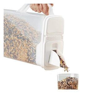 buddeez pet food storage container - 8 quart capacity bird seed container & dog food storage, with durable ez grip handle and ez flip lid with pour spout