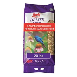 lyric delite wild bird seed - no waste bird food mix with shell-free nuts & seeds - attracts buntings, chickadees & finches - 20 lb bag