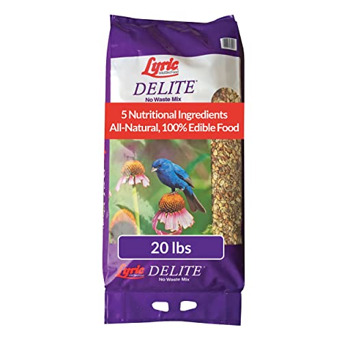 Lyric Delite Wild Bird Seed - No Waste Bird Food Mix with Shell-Free Nuts & Seeds - Attracts Buntings, Chickadees & Finches - 20 lb bag