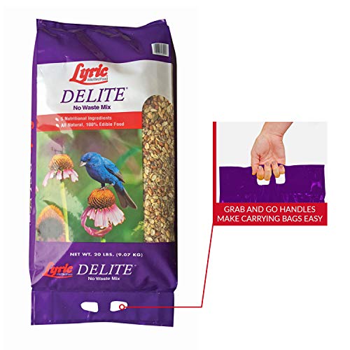 Lyric Delite Wild Bird Seed - No Waste Bird Food Mix with Shell-Free Nuts & Seeds - Attracts Buntings, Chickadees & Finches - 20 lb bag