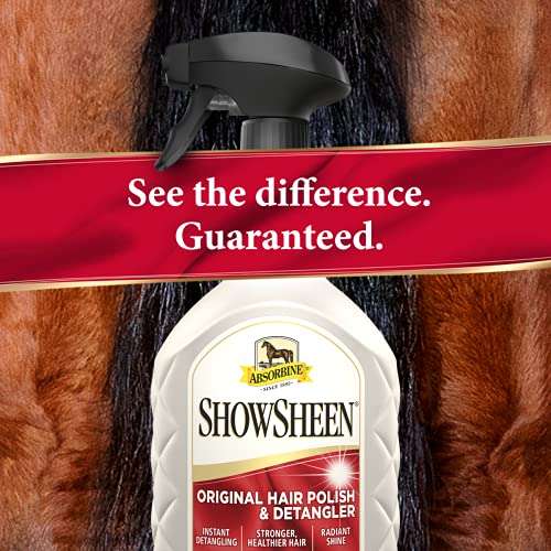 Absorbine ShowSheen Hair Polish & Detangler for Coat, Mane & Tail for Horses & Dogs, Mane and Tail Detangler Spray, Instant Detangling, Reduce Hair Breakage, Nourish Hair & Radiant Shine, 32oz Spray Bottle