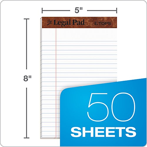 TOPS 5 x 8 Legal Pads, 12 Pack, The Legal Pad Brand, Narrow Ruled, White Paper, 50 Sheets Per Writing Pad, Made in the USA (7500)