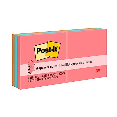 Post-it Super Sticky Notes, 3x3 in, 6 Pads, 2x the Sticking Power, Poptimistic, Bright Colors, Recyclable (622-8SSAN)
