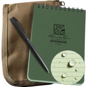 Rite In The Rain Weatherproof 4" x 6" Top Spiral Notebook Kit: Tan CORDURA Fabric Cover, 4" x 6" Green Notebook, and an Weatherproof Pen (No. 946-KIT)