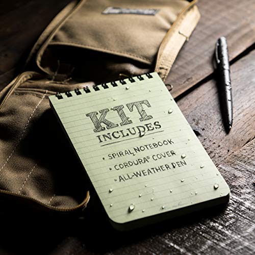 Rite In The Rain Weatherproof 4" x 6" Top Spiral Notebook Kit: Tan CORDURA Fabric Cover, 4" x 6" Green Notebook, and an Weatherproof Pen (No. 946-KIT)