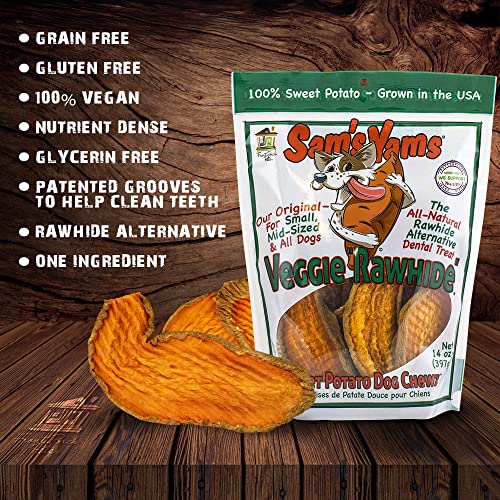 Sam's Yams Sweet Potato Dog Treats, Healthy Dog Treats for Small, Medium, and Large Breed Dogs - Made in USA, High Fiber, Vegan Dental Chews - Veggie Rawhide, Sweet Potato Dog Chewz, 14oz Single Pack