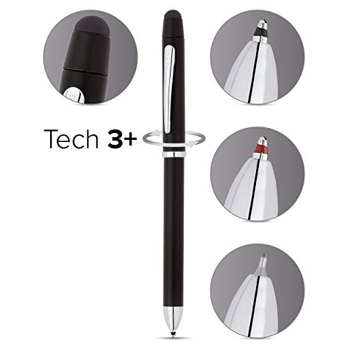 Cross Tech3+ Engraved Refillable Multi-Function Ballpoint Pen with Stylus, Medium Ballpen And Pencil, Includes Premium Gift Box - Satin Black