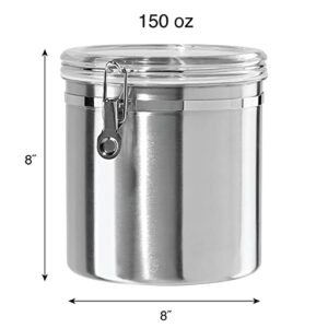 Oggi 150-ounce Stainless Steel Airtight Canister with Clear Arylic Lid and Locking Clamp