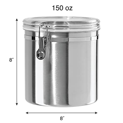 Oggi 150-ounce Stainless Steel Airtight Canister with Clear Arylic Lid and Locking Clamp