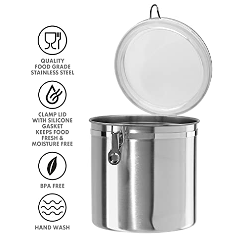 Oggi 150-ounce Stainless Steel Airtight Canister with Clear Arylic Lid and Locking Clamp