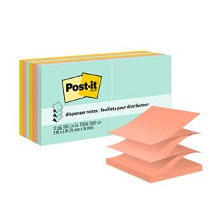 post-it pop-up notes, 3x3 in, 12 pads, america's #1 favorite sticky notes, beachside café collection, pastel colors, recyclable (r330-12ap)
