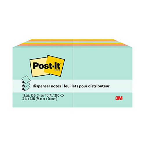 Post-it Pop-up Notes, 3x3 in, 12 Pads, America's #1 Favorite Sticky Notes, Beachside Café Collection, Pastel Colors, Recyclable (R330-12AP)