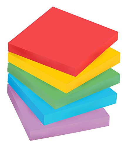 Post-it Super Sticky Notes, 3x3 in, 5 Pads, 2x the Sticking Power, Playful Primaries, Primary Colors (Red, Yellow, Green, Blue, Purple), Recyclable(654-6SSAN)