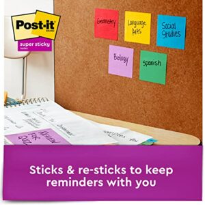 Post-it Super Sticky Notes, 3x3 in, 5 Pads, 2x the Sticking Power, Playful Primaries, Primary Colors (Red, Yellow, Green, Blue, Purple), Recyclable(654-6SSAN)