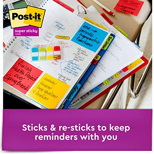 Post-it Super Sticky Notes, 3x3 in, 5 Pads, 2x the Sticking Power, Playful Primaries, Primary Colors (Red, Yellow, Green, Blue, Purple), Recyclable(654-6SSAN)