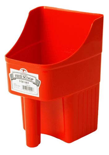 Little Giant® Plastic Enclosed Feed Scoop | Heavy Duty Durable Stackable Feed Scoop with Measure Marks | 3 Quart | Ranchers, Homesteaders and Livestock Farmers | Red