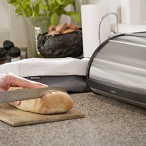 Brabantia Roll Top Bread Box (Matt Steel Fingerprint Proof) Large Front Opening Flat Top Bread Box, Fits 2 Loaves, Ideal for Kitchen Counter