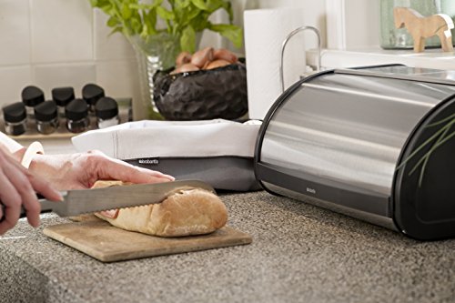 Brabantia Roll Top Bread Box (Matt Steel Fingerprint Proof) Large Front Opening Flat Top Bread Box, Fits 2 Loaves, Ideal for Kitchen Counter