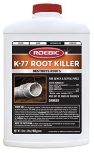 roebic k-77 root killer for sewer and septic systems, clears pipes and stops new growth, safe for all plumbing