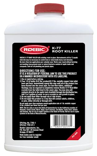 Roebic K-77 Root Killer for Sewer and Septic Systems, Clears Pipes and Stops New Growth, Safe for All Plumbing