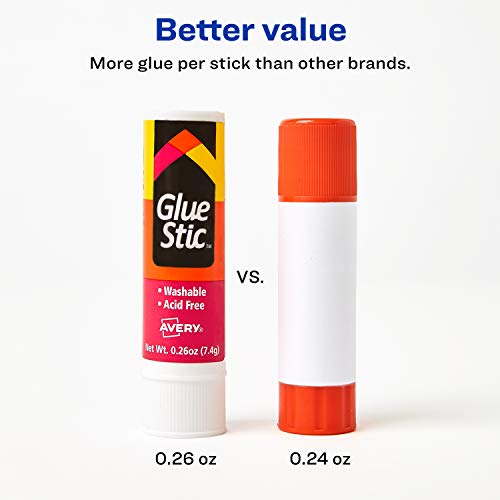 Avery Glue Stick White, Washable, Nontoxic, 0.26 oz. Permanent Glue Stic, 3pk (00164)