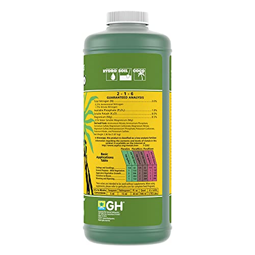 General Hydroponics FloraGro 2-1-6, Use With FloraMicro & FloraBloom, Provides Nutrients For Structural & Foliar Growth, Ideal For Hydroponics, 1-Quart