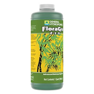 General Hydroponics FloraGro 2-1-6, Use With FloraMicro & FloraBloom, Provides Nutrients For Structural & Foliar Growth, Ideal For Hydroponics, 1-Quart