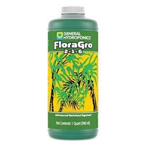 General Hydroponics FloraGro 2-1-6, Use With FloraMicro & FloraBloom, Provides Nutrients For Structural & Foliar Growth, Ideal For Hydroponics, 1-Quart