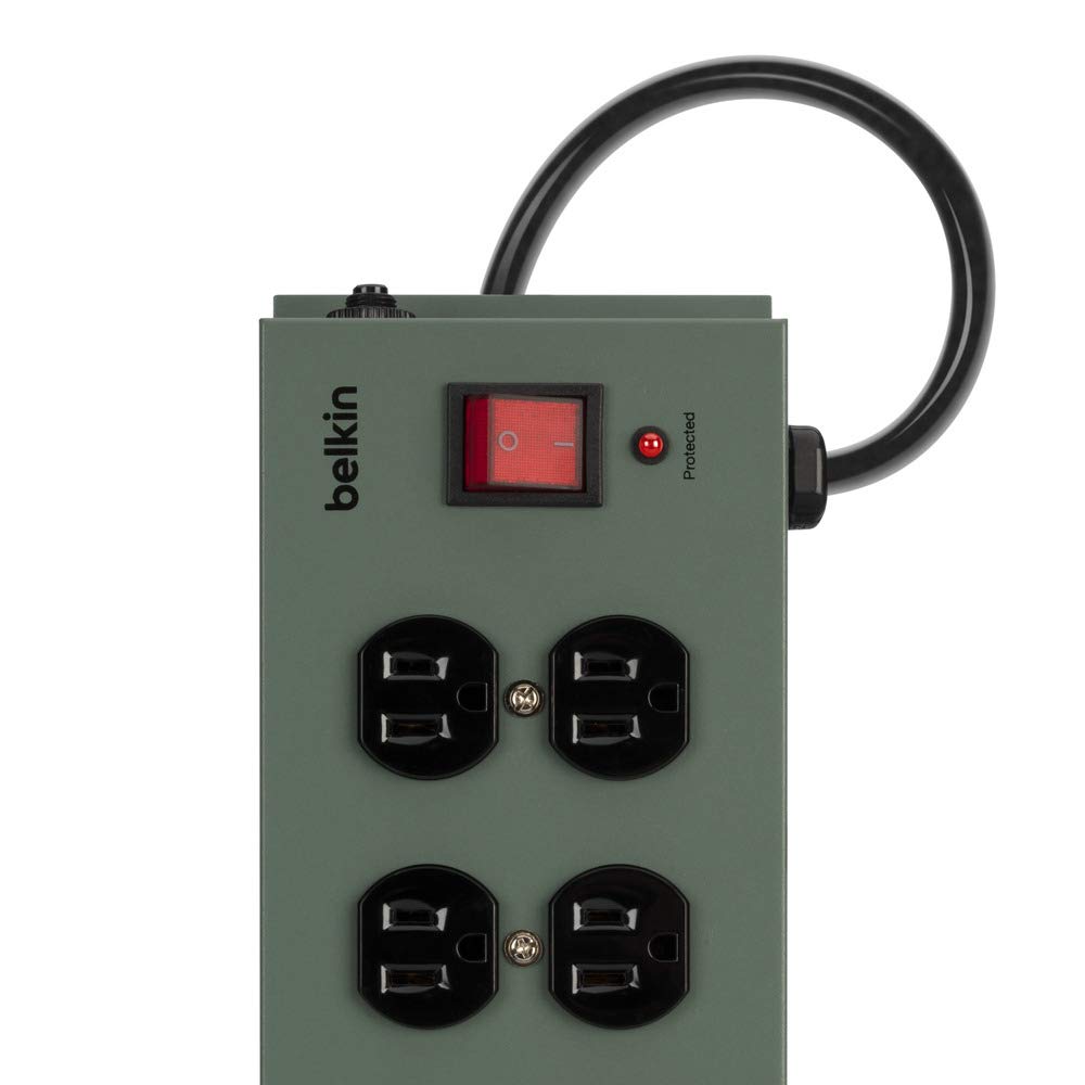 Belkin Power Strip Surge Protector - 10 AC Outlets, 15ft Heavy Duty Metal Extension Cord with Wall Mount Holes for Home, Office, Travel, Computer Desktop, Laptop & Phone Charging Brick