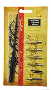 speedball calligraphy pen set - 1 penholder w/ 4 nibs, 2 pen tips