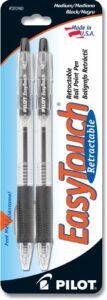 pilot easytouch refillable & retractable ballpoint pens, medium point, black ink, 2-pack (32260)