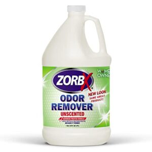 zorbx unscented odor eliminator spray - used in hospitals & healthcare facilities | advanced trusted odor remover formula | all-purpose deodorizer for dog, cat, home, carpet & car - 128 oz (1 gallon)