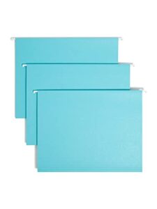 smead colored hanging file folder with tab, 1/5-cut adjustable tab, letter size, aqua, 25 per box (64058)