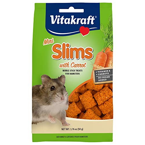 Vitakraft Mini Slims with Carrot Hamster & Small Animal Nibble Stick Treat, 1.76 oz,Brown