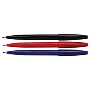 pentel sign pen stick porous point pen, blue barrel, blue ink, bold point, box of 12 (s520-c)
