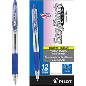 PILOT EasyTouch Refillable & Retractable Ballpoint Pens, Fine Point, Blue Ink, 12-Pack (32211)