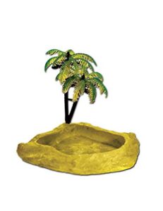 t-rex hermit crab accessory - food & water dish with palm tree blue (yellow)