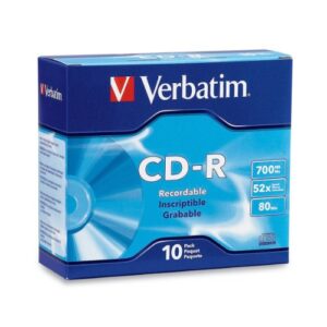 verbatim cd-r blank discs 700mb 80-minutes 52x recordable disc for data and music - 10 pack slim cases