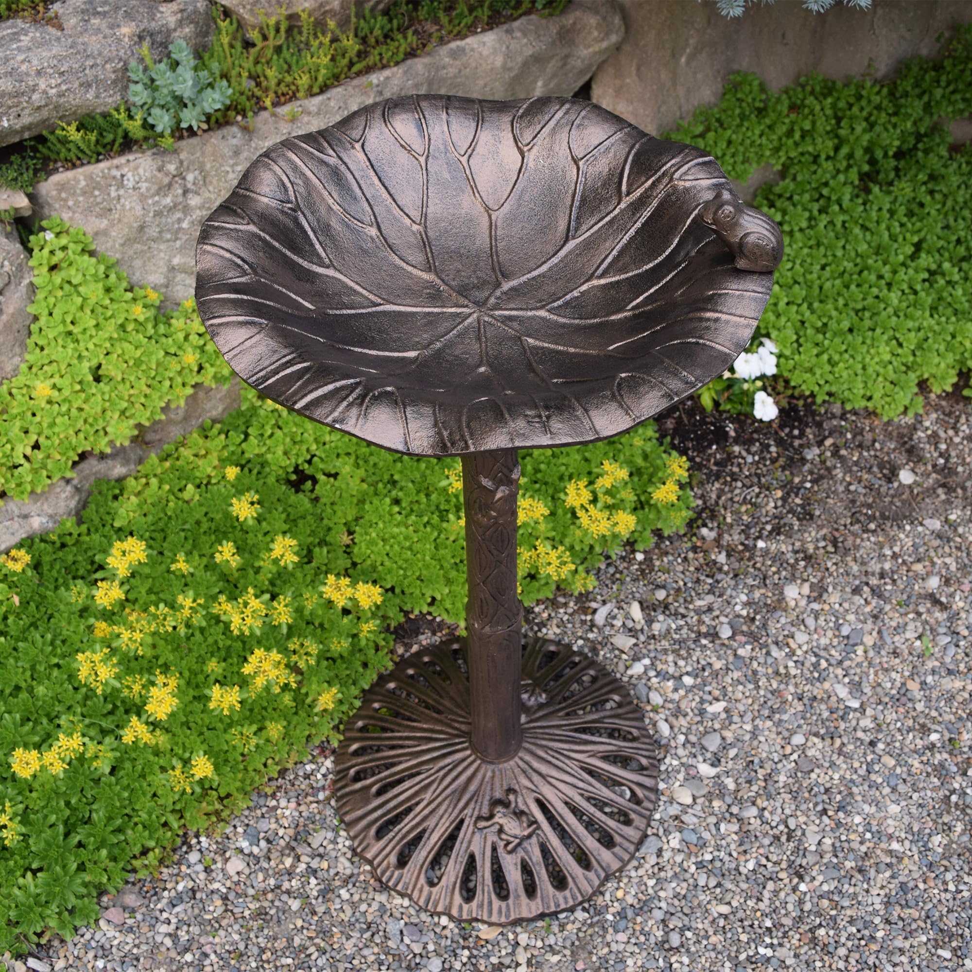 Oakland Living 5012AB Antique Bronze Frog Design Aluminum Birdbath