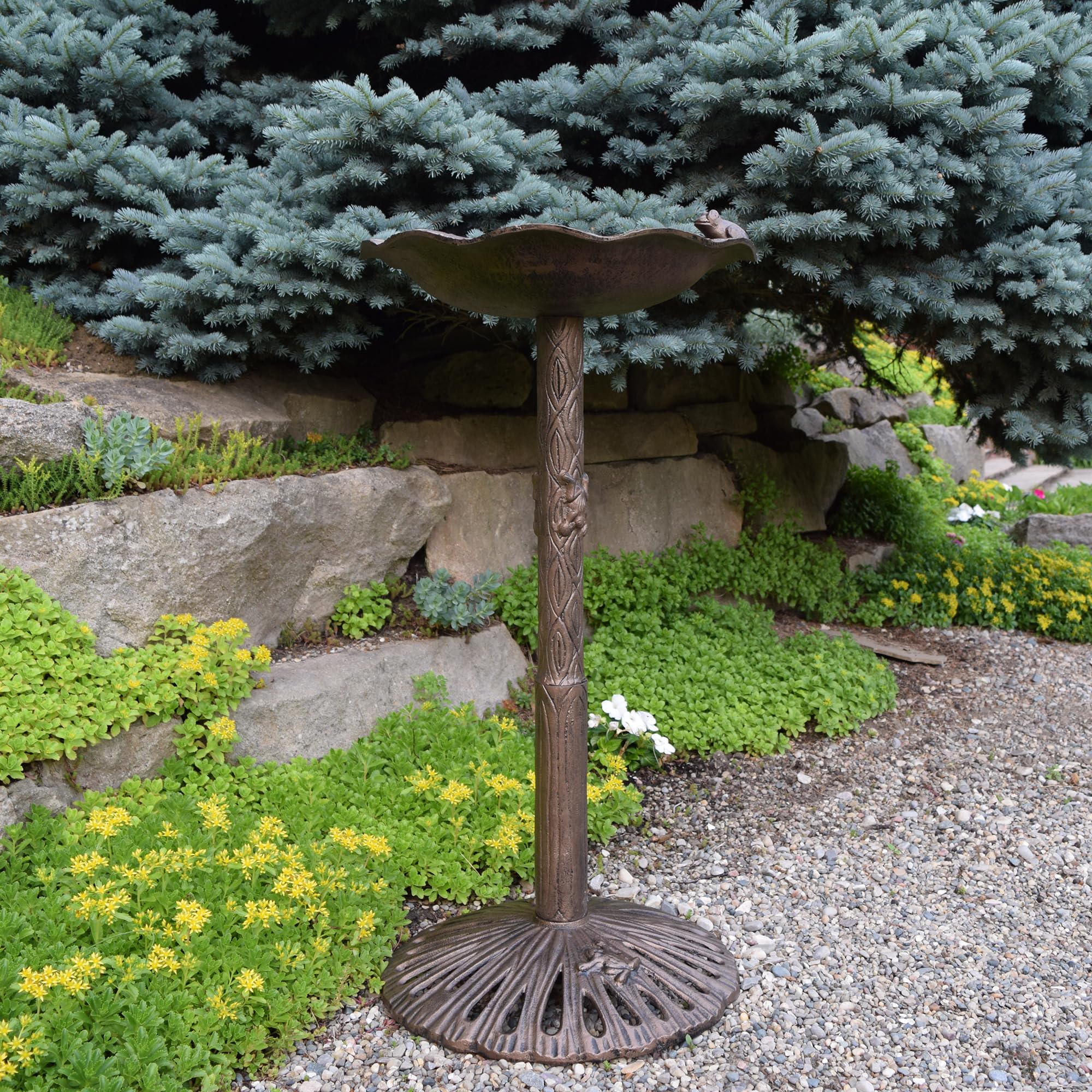 Oakland Living 5012AB Antique Bronze Frog Design Aluminum Birdbath