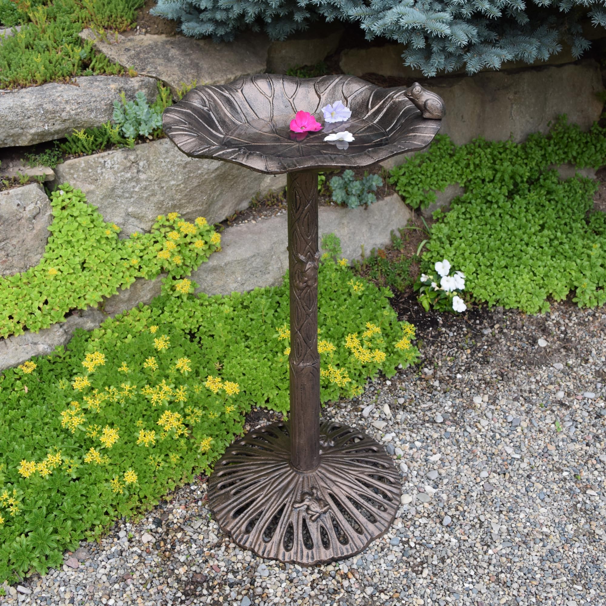 Oakland Living 5012AB Antique Bronze Frog Design Aluminum Birdbath