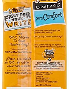 BIC Round Stic Grip Xtra-Comfort Medium Ball Point Pen, Blue, 8 Pack