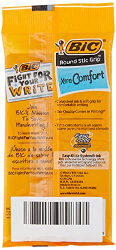 BIC Round Stic Grip Xtra-Comfort Medium Ball Point Pen, Blue, 8 Pack