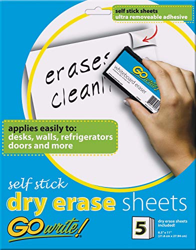 GoWrite! Dry Erase Sheets, Self-Adhesive, 8-1/2" x 11", White, 5 Sheets