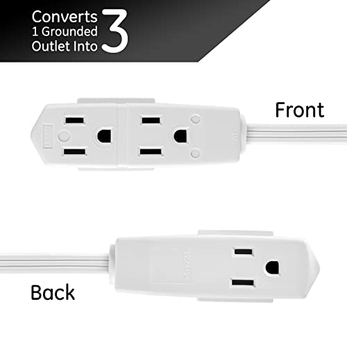 GE home electrical Indoor Extension Cord, 8 Ft Power Cable, 3 Grounded Outlets, 3-Prong, Low-Profile Flat Plug, 16 Gauge, UL Listed, White, 50251