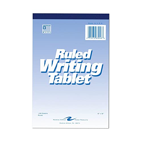 Roaring Spring Paper Products Writing Tablet, 6 x 9 Inches, 100 Sheets, Wide, White (ROA63046)