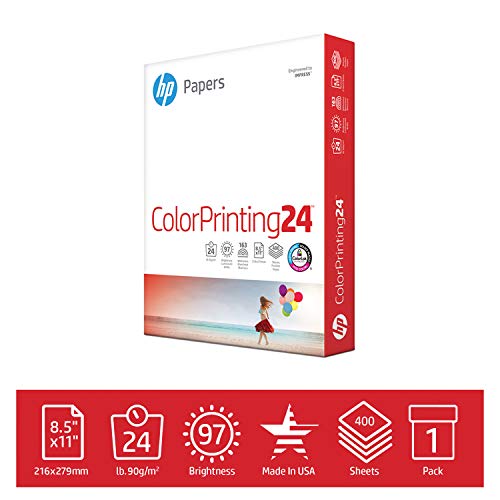 HP Color Inkjet & Laser Paper, 24 lbs, 8.5 x11-Inch Letter, 97 Bright, 400 Sheets (202040)