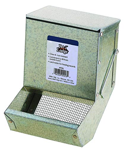 Pet Lodge Steel Small Animal Feeder with Lid and Sifter Bottom Small Animal Feed Box, Hold Several Days Worth of Feed, Great for Rabbits, Ferrets and Other Small Animals (5 Inch) (Item No. AF5SL)