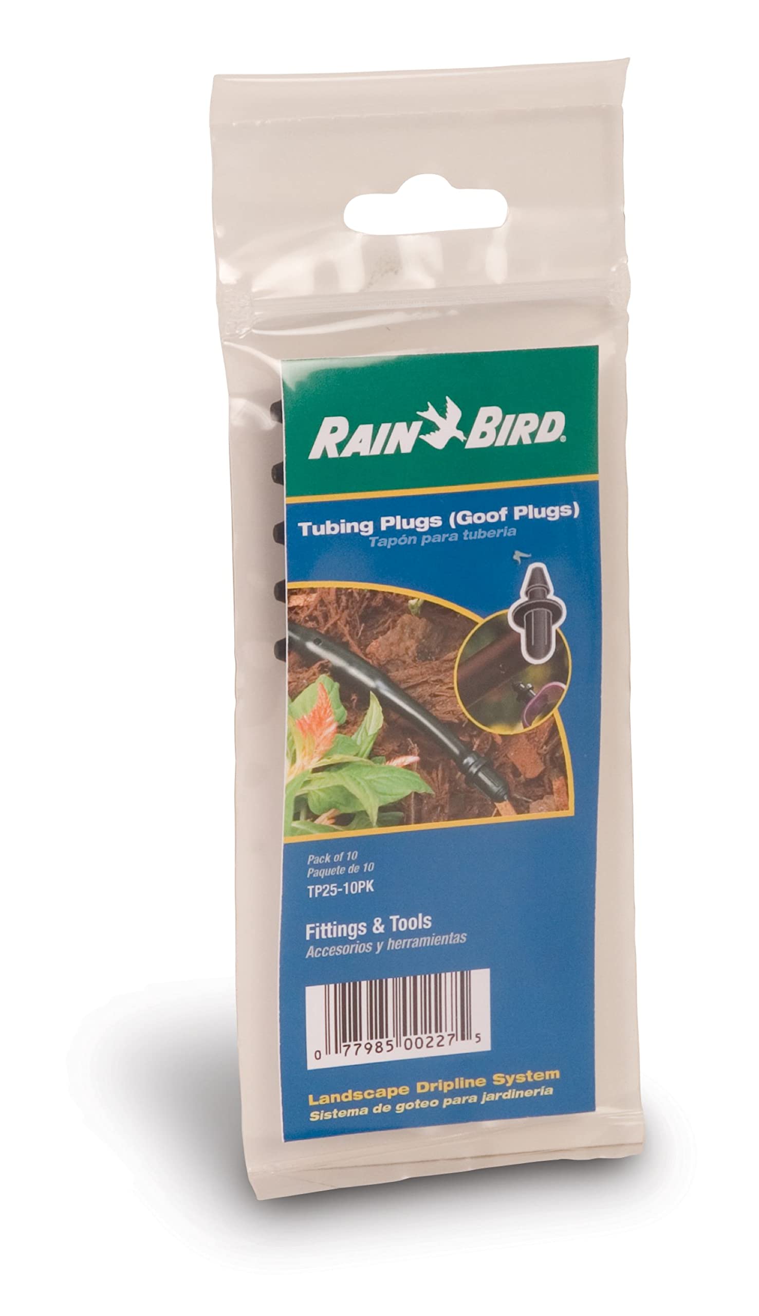 Rain Bird TP25/10PS Drip Irrigation 1/4" Tubing End Closure, 1/2" Tubing "Goof” Plug, 10-Pack