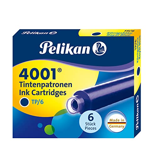 Pelikan 4001 TP/6 Ink Cartridges for Fountain Pens, Royal Blue, 0.8ml, 6 Pack (301176)